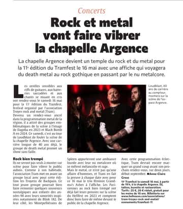Rock et metal vont faire vibrer la chapelle Argence