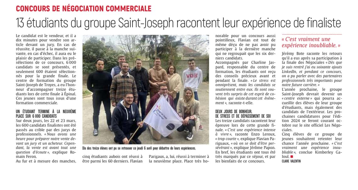 13 étudiants du groupe Saint-Joseph racontent leur expérience de finaliste.