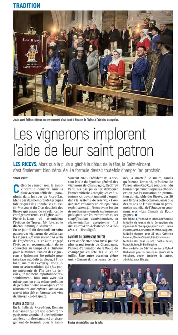 Les vignerons des Riceys implorent l’aide de leur saint patron