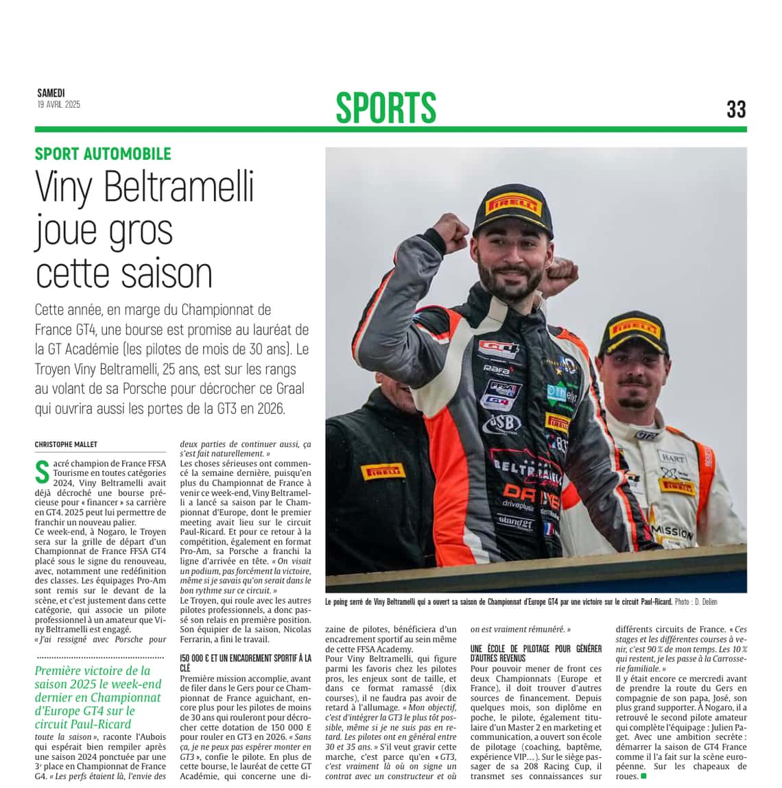Viny Beltramelli, Pépite et pilote GT4 joue gros cette saison