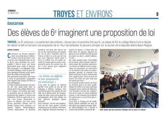 Des élèves de 6e imaginent une proposition de loi.