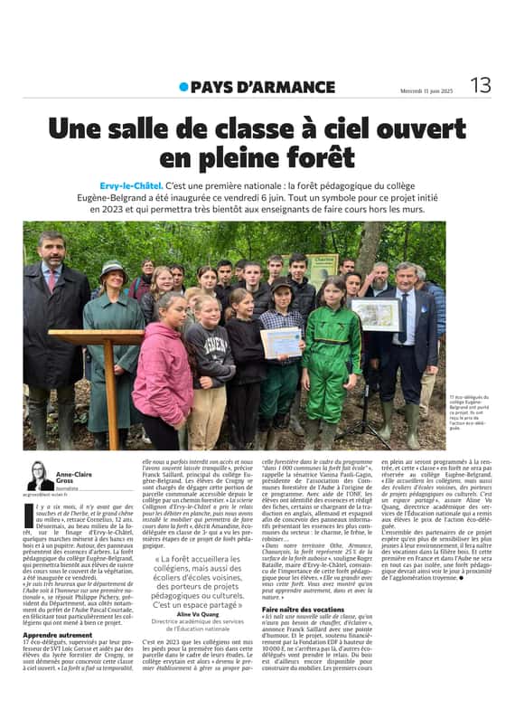 Les collégiens d’Ervy-le-Châtel pourront avoir cours en forêt