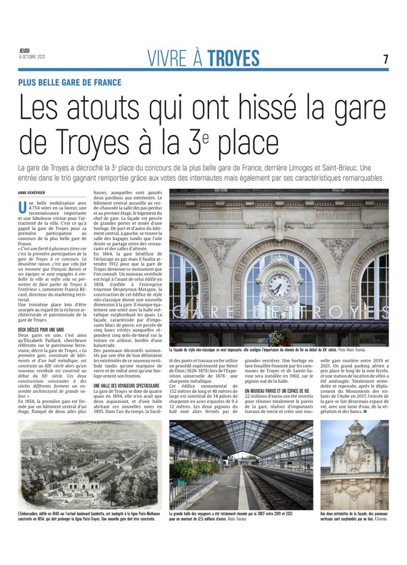 Les atouts qui ont hissé la gare de Troyes à la 3ème place.