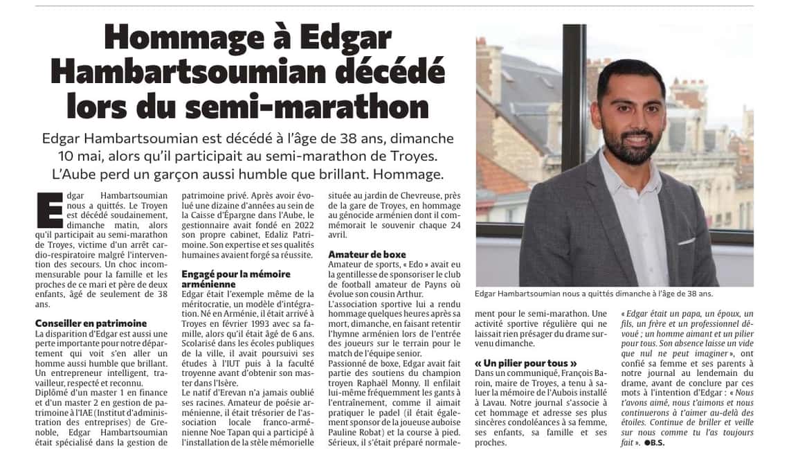 Hommage à Edgar dans l'Est-Eclair.