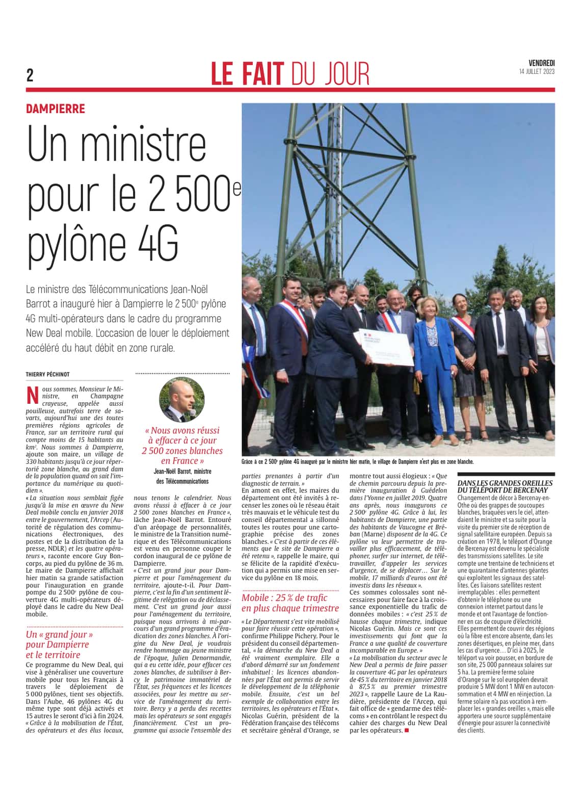 Un ministre pour le 2500e pylône 4G à Dampierre