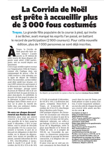 Et revoilà la Corrida de Noël qui vise les 3 000 coureurs le 12 décembre