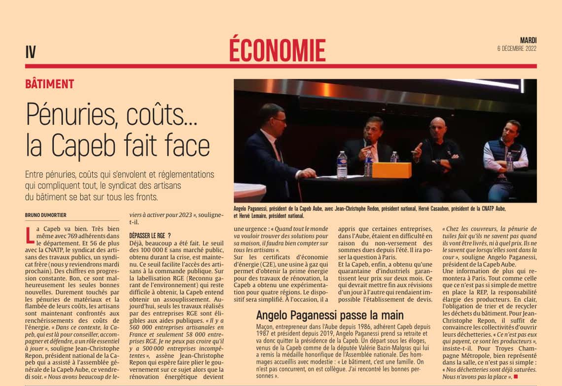 Pénuries, coûts... la CAPEB fait face