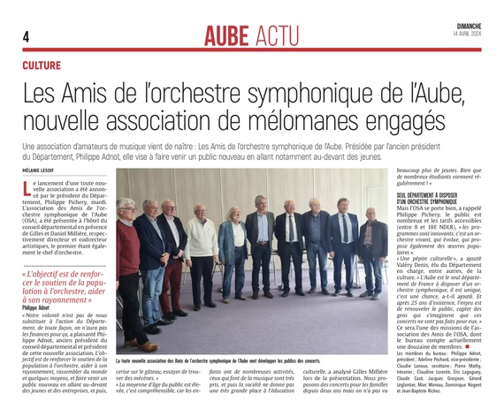 Les amis de l'Orchestre Symphonique de l4aube, nouvelle association ....