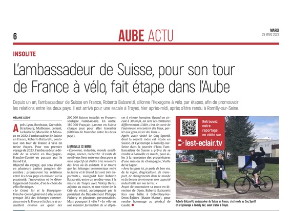 L’ambassadeur de Suisse, fait étape dans l'Aube à vélo !