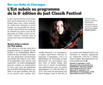 L’Est aubois au programme de la 8e édition du Just Classik Festival