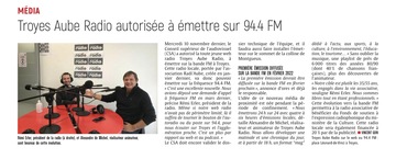 TROYES AUBE RADIO autorisée à émettre sur 94,4FM.