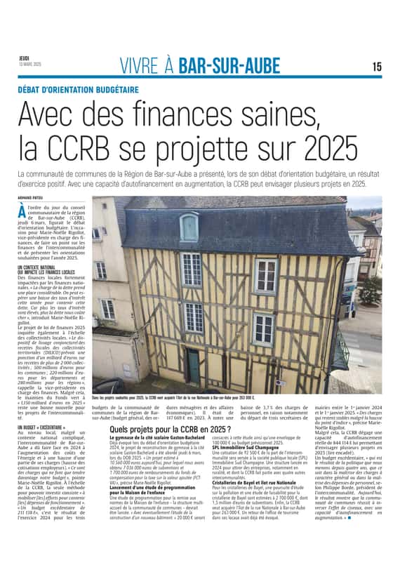 Avec des finances saines, la CCRB se projette sur 2025.