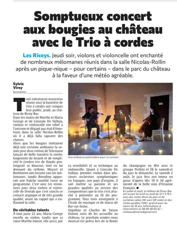 Château de Ricey-bas : un somptueux concert aux bougies