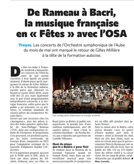 De Rameau à Bacri, la musique française en « Fêtes » avec l'OSA.