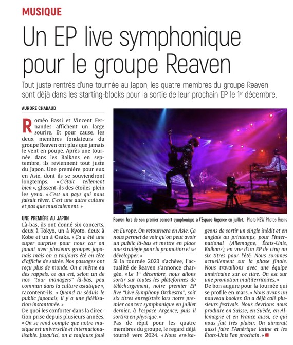 Un EP live symphonique pour le groupe Reaven