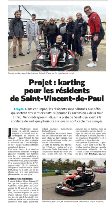 «Défi karting» pour des résidents de l’Ehpad Saint-Vincent-de-Paul