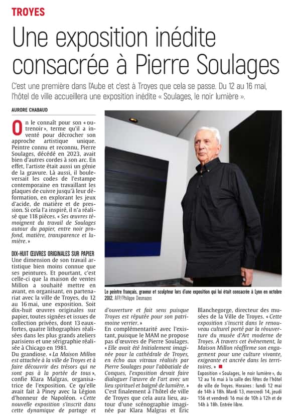 Une exposition inédite consacrée à Pierre Soulages à Troyes