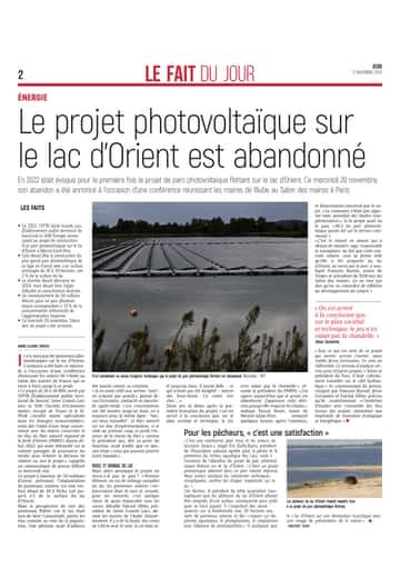 Le projet de centrale photovoltaïque sur le lac d’Orient est abandonné
