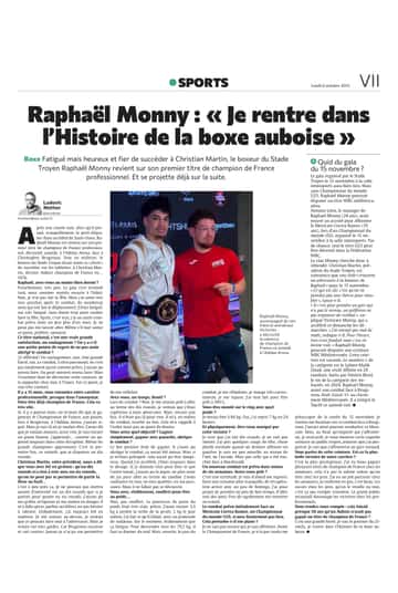 Raphaël Monny : « Je rentre dans l’Histoire de la boxe auboise »