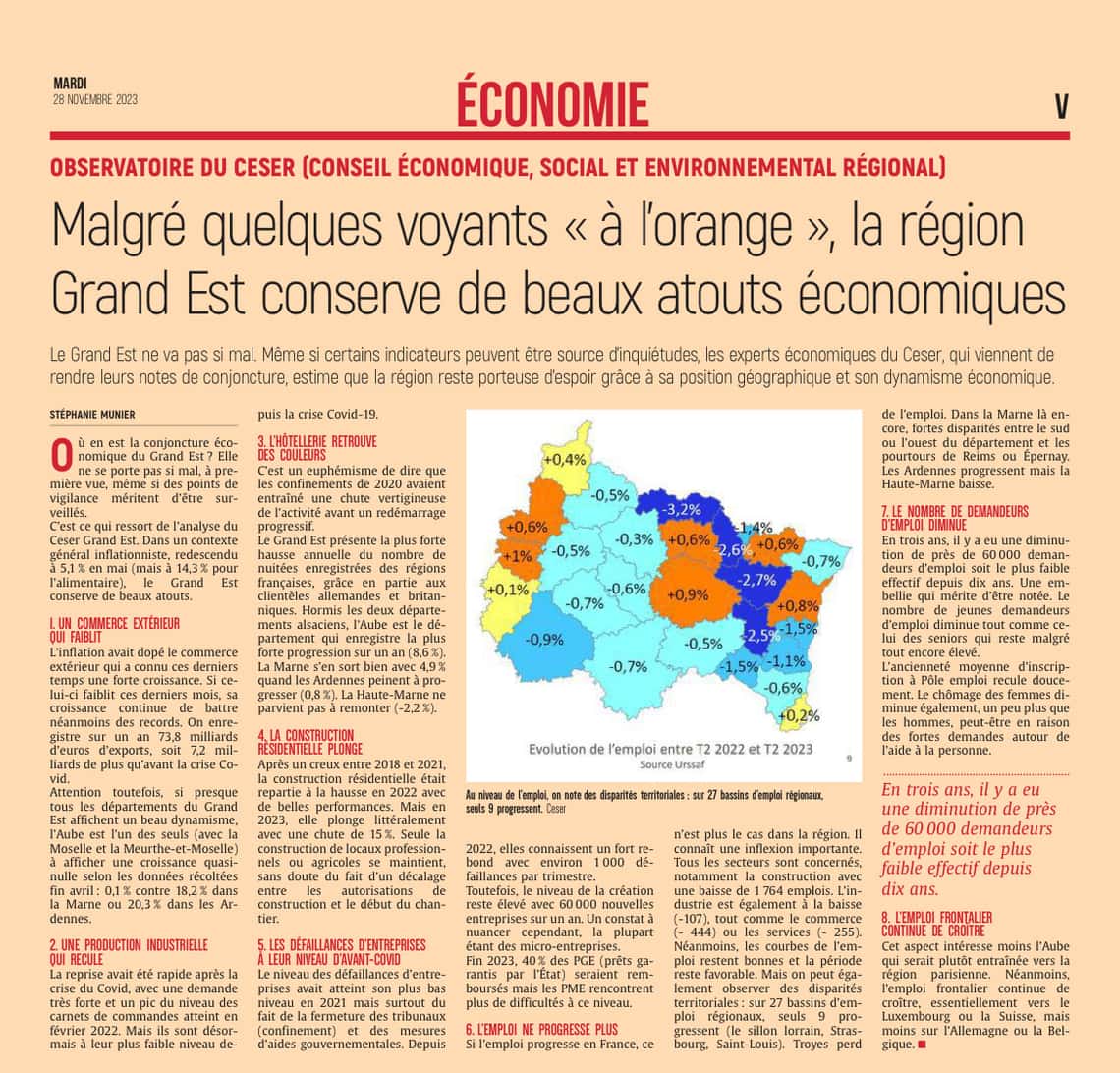 Observatoire du CESER, Malgré quelques voyants «à l’orange»...
