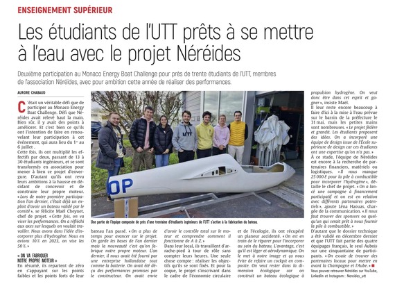 Les étudiants de l’UTT prêts à se mettre à l’eau avec Néréides