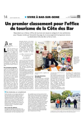 Un premier classement pour l’office de tourisme de la Côte des Bar