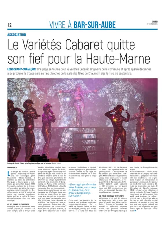 le Variétés Cabaret quitte Longchamp-sur-Aujon pour la Haute-Marne.