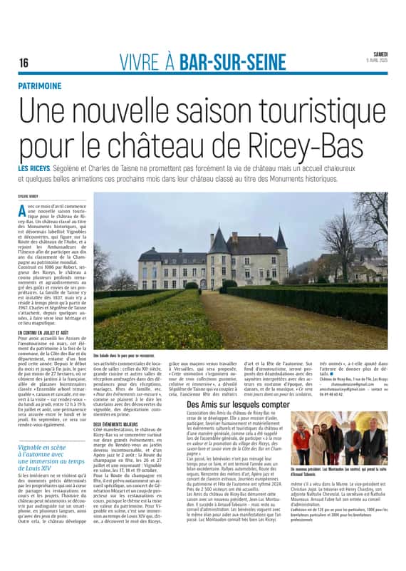 Une nouvelle saison touristique pour le château de Ricey-Bas
