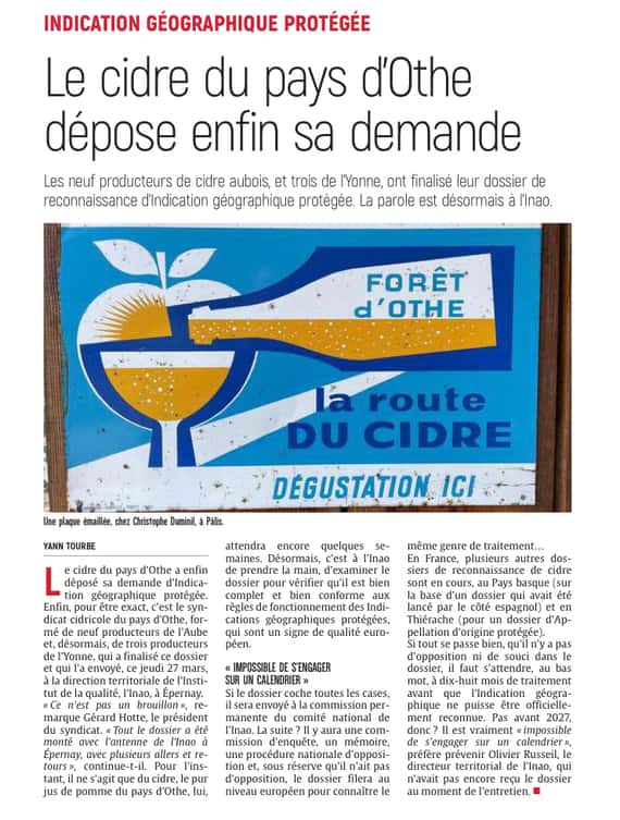 Le cidre du pays d’Othe dépose enfin sa demande !