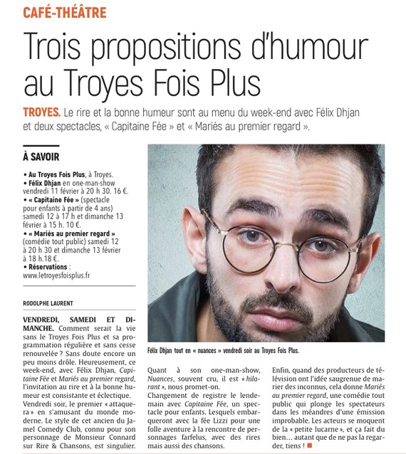 Trois propositions d'humour au Troyes Fois Plus.