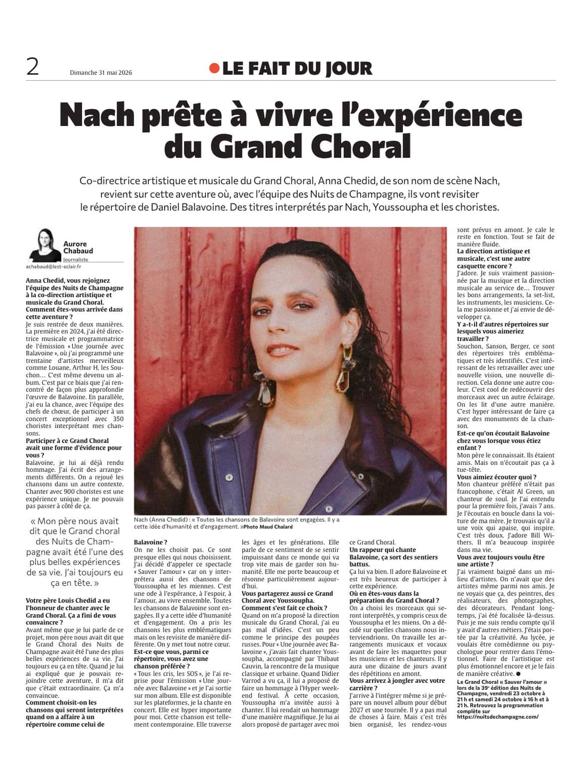 Nach prête à vivre l'expérience du Grand Choral.