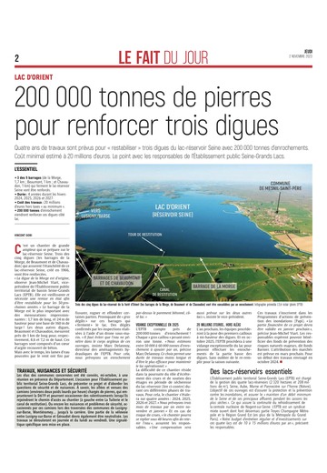 200 000 tonnes de pierres pour renforcer trois digues du lac d’Orient