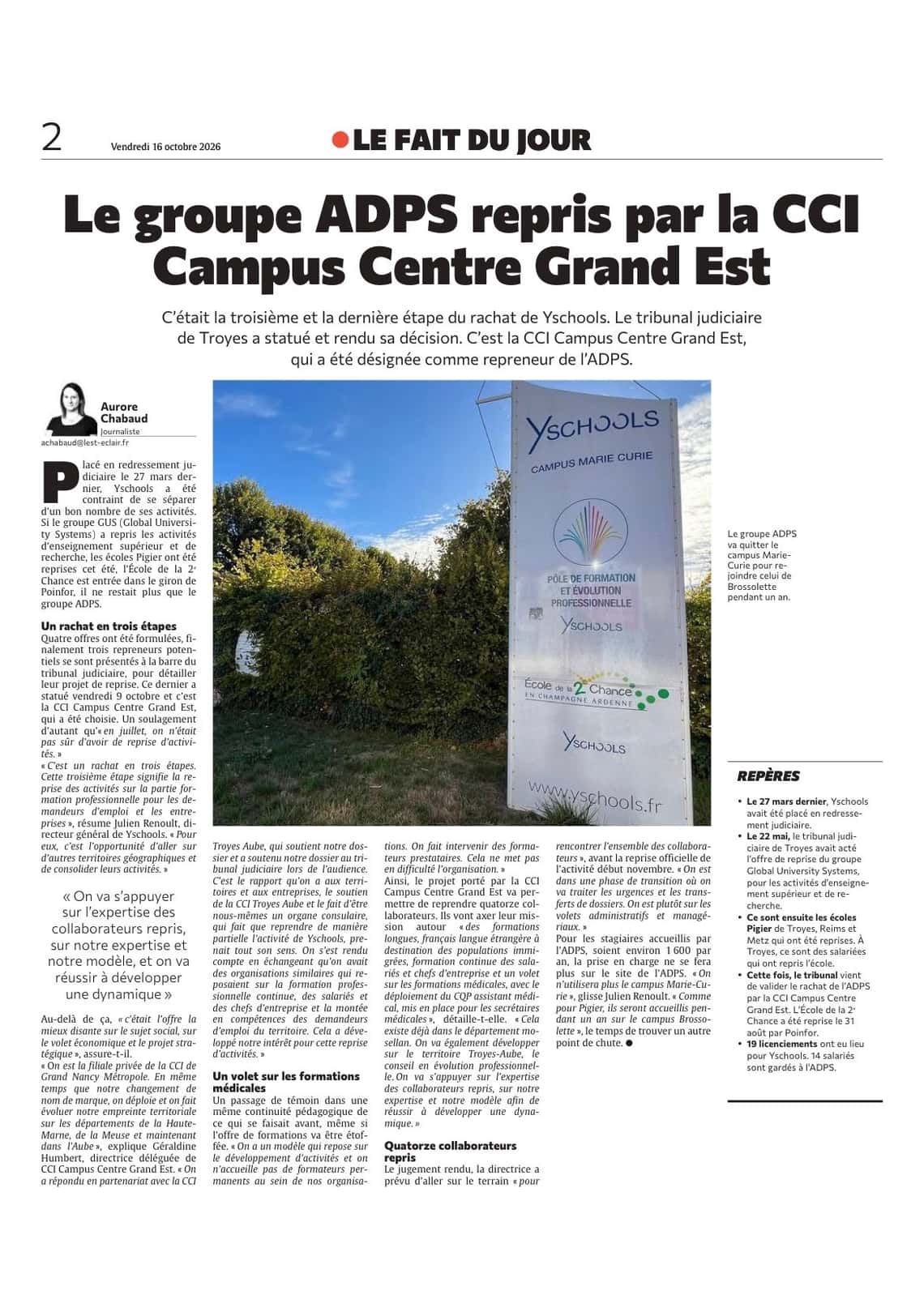 Le groupe ADPS repris par la CCI Campus Centre Grand Est