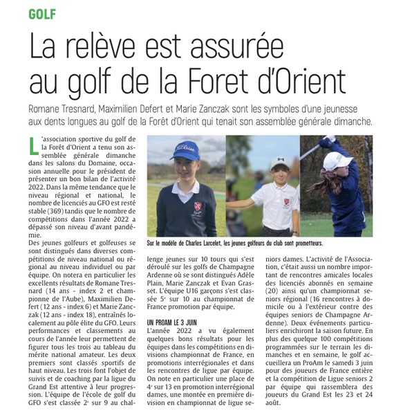 La relève est assurée au golf de la Foret d’Orient.