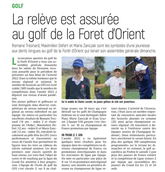 La relève est assurée au golf de la Foret d’Orient.