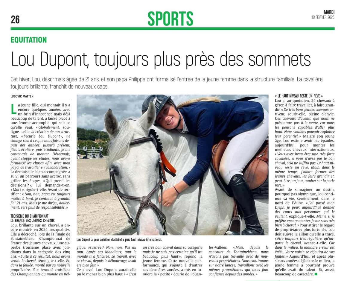 Lou Dupont, la cavalière auboise qui se rapproche toujours plus des sommets