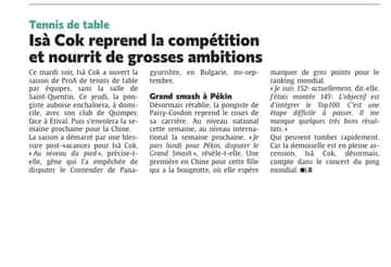 Isà Cok reprend la compétition et nourrit de grosses ambitions