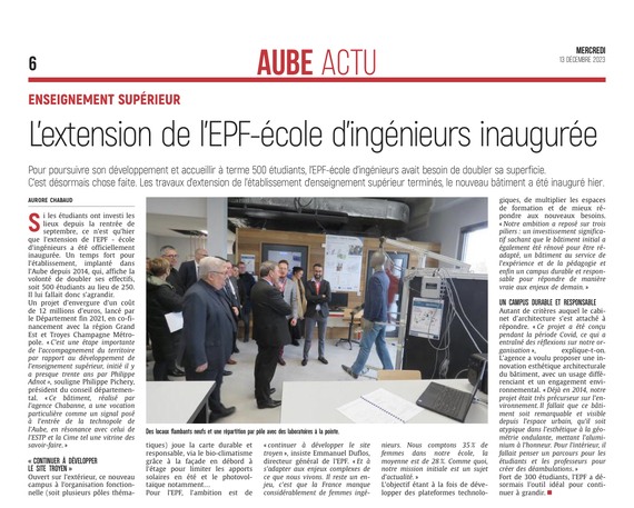 Troyes : l’extension de l’EPF-école d’ingénieurs inaugurée