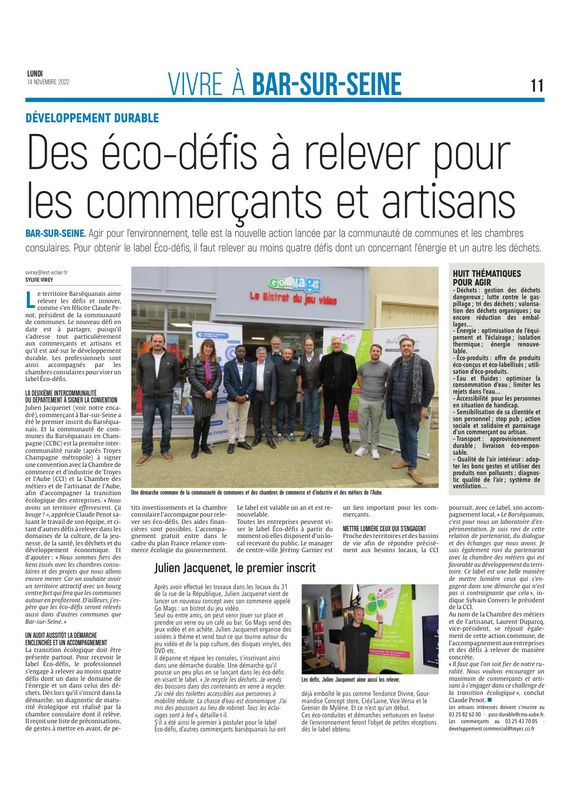 Des éco-défis à relever pour les commerçants et artisans du Barséquanais