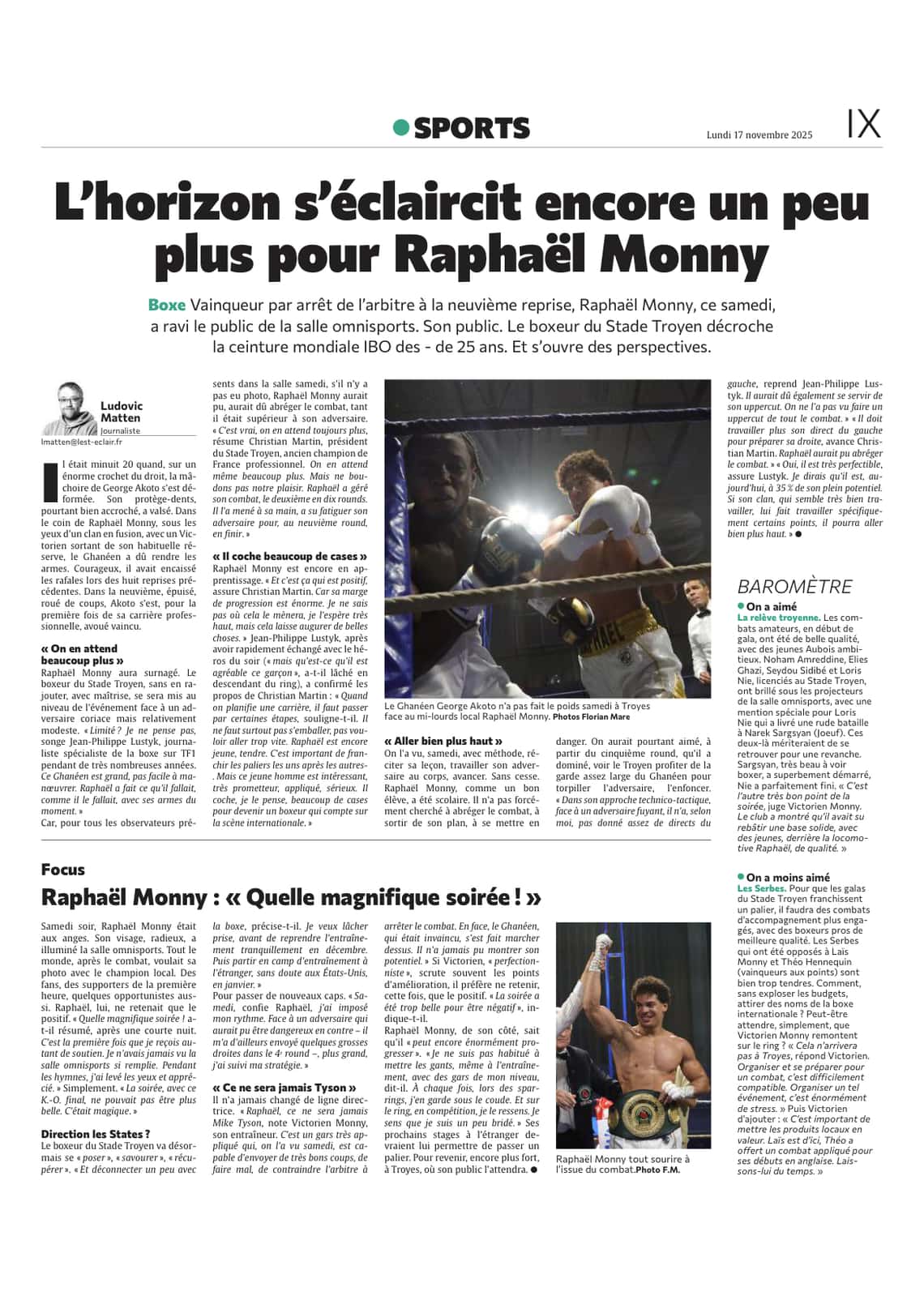 Raphaël Monny, champion du monde IBO