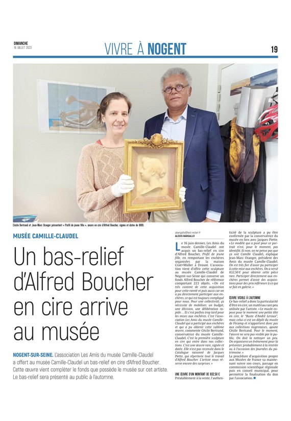 Un bas-relief d’Alfred Boucher en cire arrive au musée Camille-Claudel
