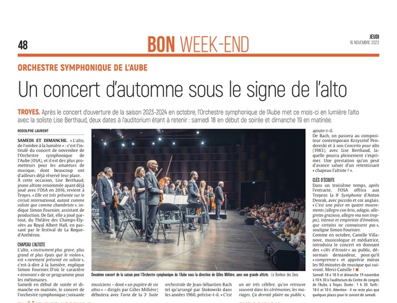 Un concert d'automne sous le signe de l'alto