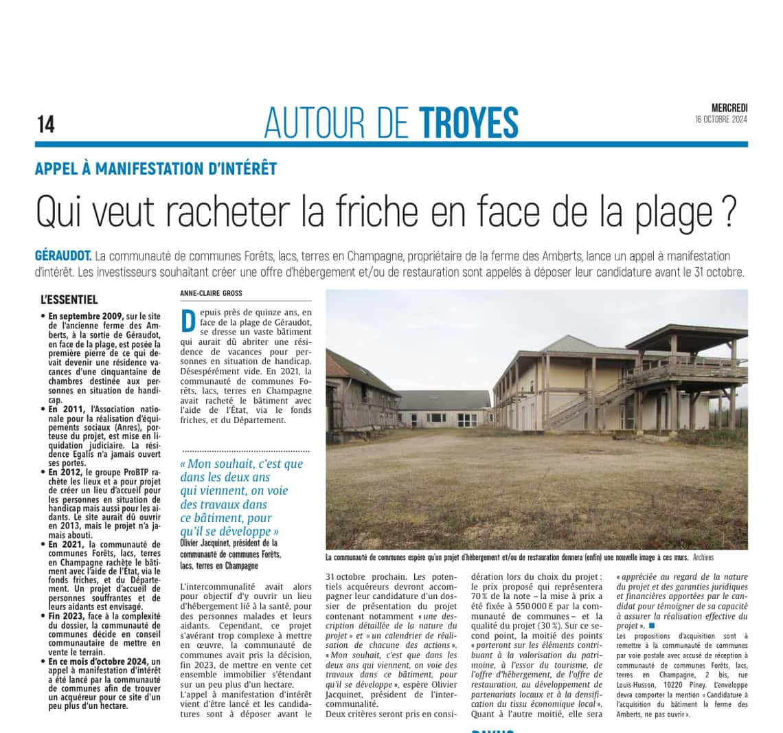 Qui veut racheter la friche en face de la plage de Géraudot ?