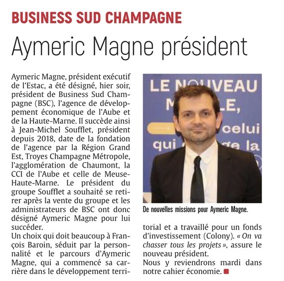 Aymeric Magne nouveau président de Business Sud Champagne.