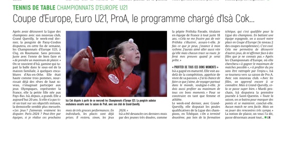 Coupe d'Europe, Euro U21 Pro A, le programme chargé d'Isà Cok...