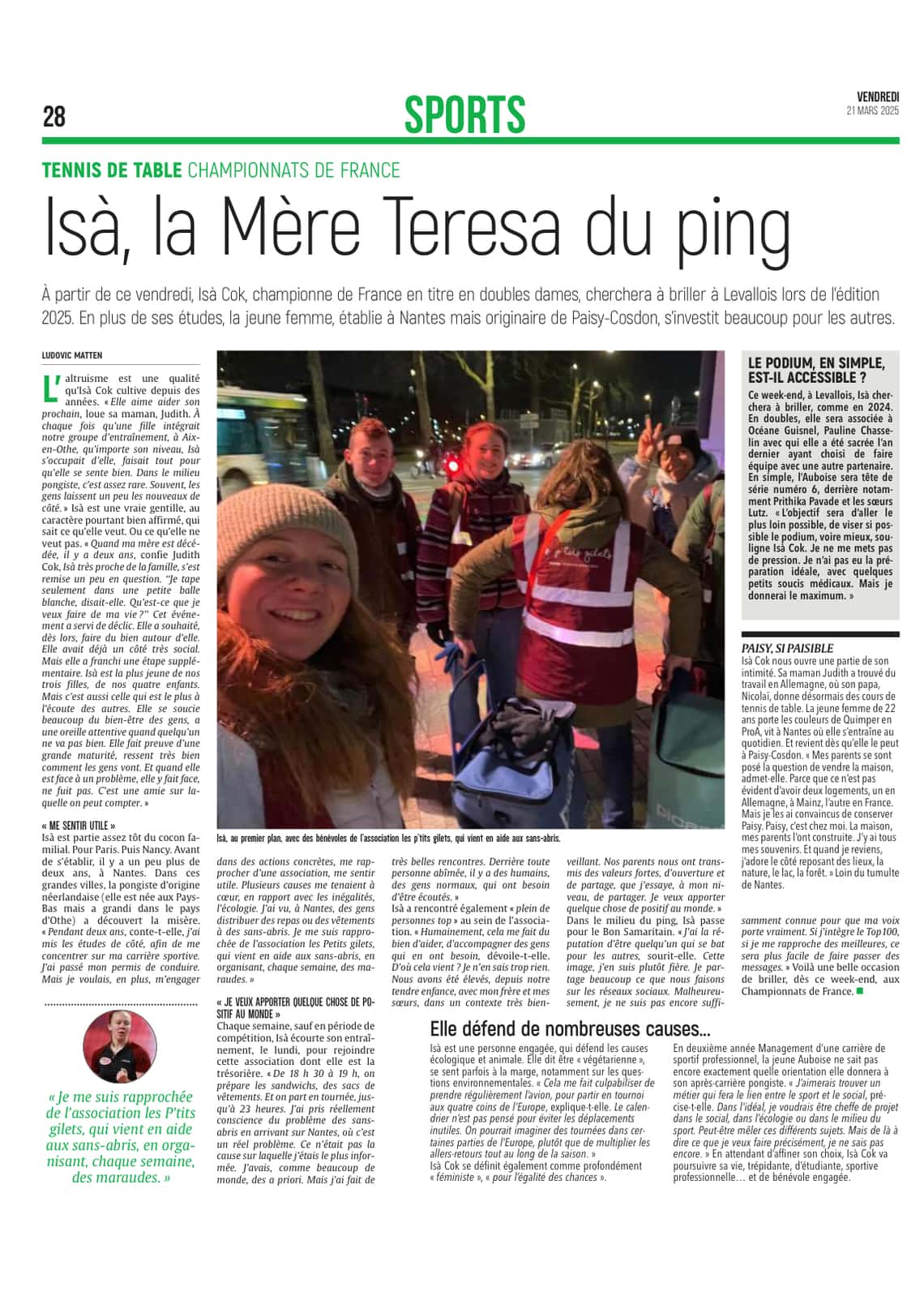 Isà, la Mère Teresa du ping, s’investit pour les autres