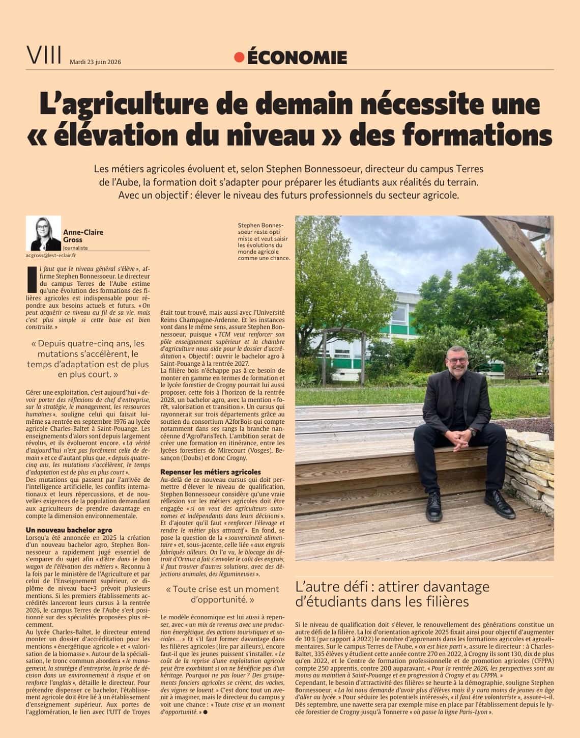 L’agriculture de demain nécessite une « élévation du niveau » des formations
