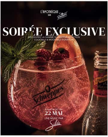 Soirées musicales de Mai à l'Apothèque Bar autour de la gamme Schweppes.