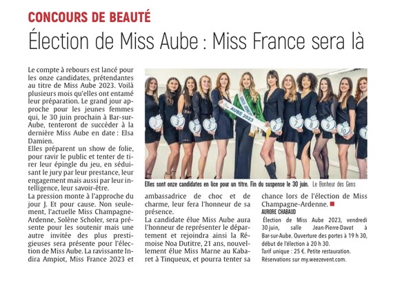 Élection de Miss Aube: Miss France sera là !
