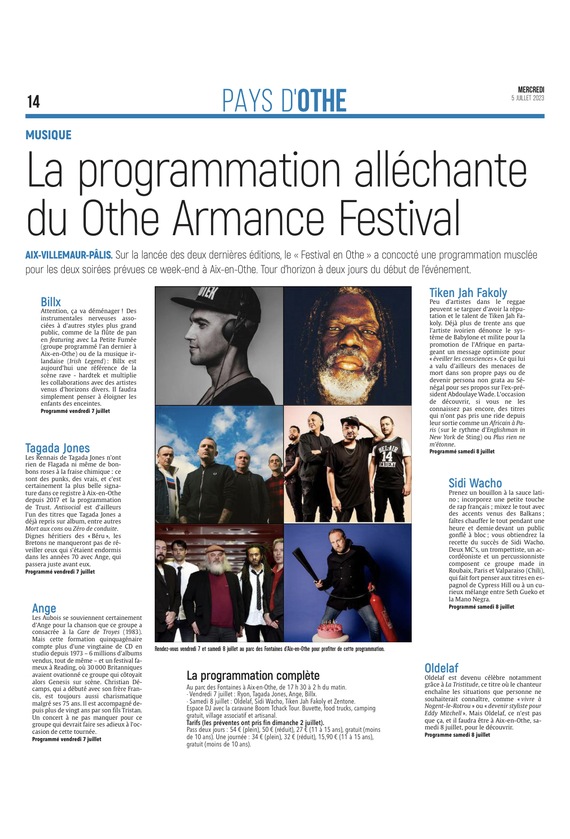 La programmation alléchante du Othe Armance Festival.